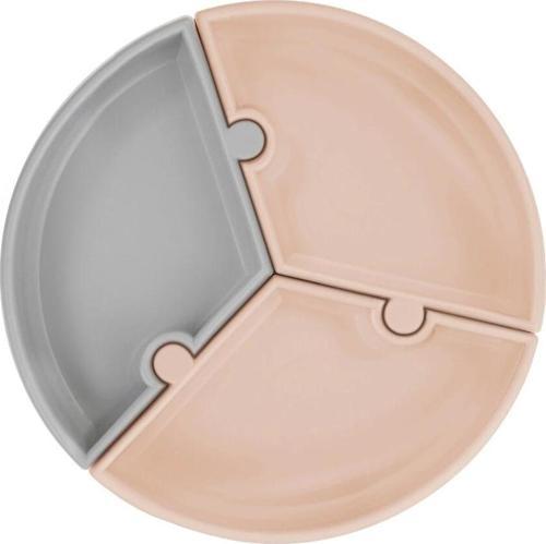 Nessiworld   Puzzle Vakum Tabanlı Silikon Tabak Bubble Beige / Powder Grey