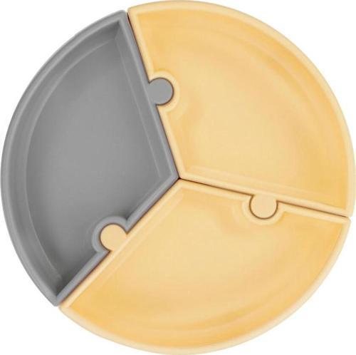 Nessiworld   Puzzle Vakum Tabanlı Silikon Tabak Mellow Yellow / Powder Grey