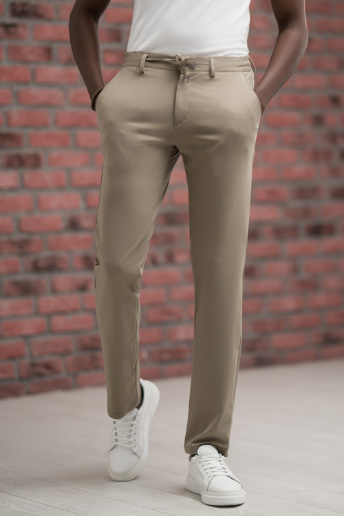 Regular Fit Likralı Penye Kumaş Beli İplikli Ve Lastikli Jogger Pantolon