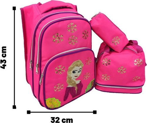 İlkokul Sırt Çantası, Beslenme Çantası Ve Kalemlik Okul Seti Elsa Pembe