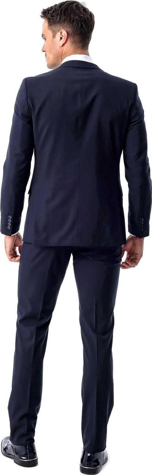 Erkek Lacivert Basic Düz Slim Fit Dar Kesim Çift Yırtmaç Takım Elbise