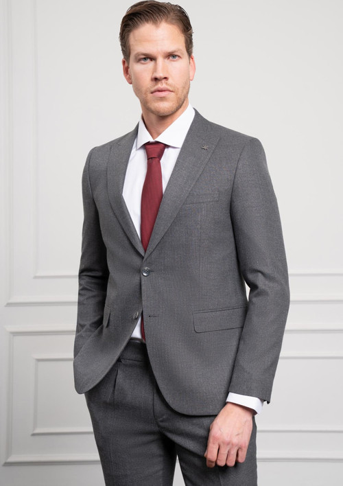 Erkek Gri Basic Düz Dinamik Fit 6 Drop Takım Elbise