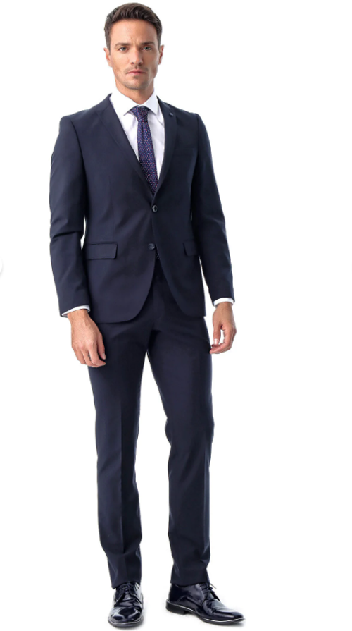 Erkek Lacivert Basic Düz Slim Fit Dar Kesim Çift Yırtmaç Takım Elbise