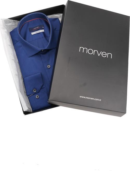 Lacivert Slim Fit Düz Sert Yaka Kolay Ütülenebilen HEDİYE KUTULU Uzun Kollu Erkek Gömlek