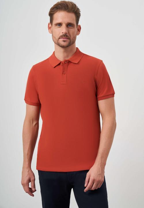 Erkek Tarçın Basic Düz %100 Pamuk Slim Fit Dar Kesim Kısa Kollu  Polo Yaka Tişört