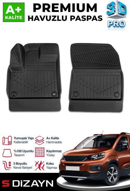 Peugeot Rifter Panelvan 3D Pro Havuzlu Paspas Ön 2'li 2019 Üzeri A+ Kalite