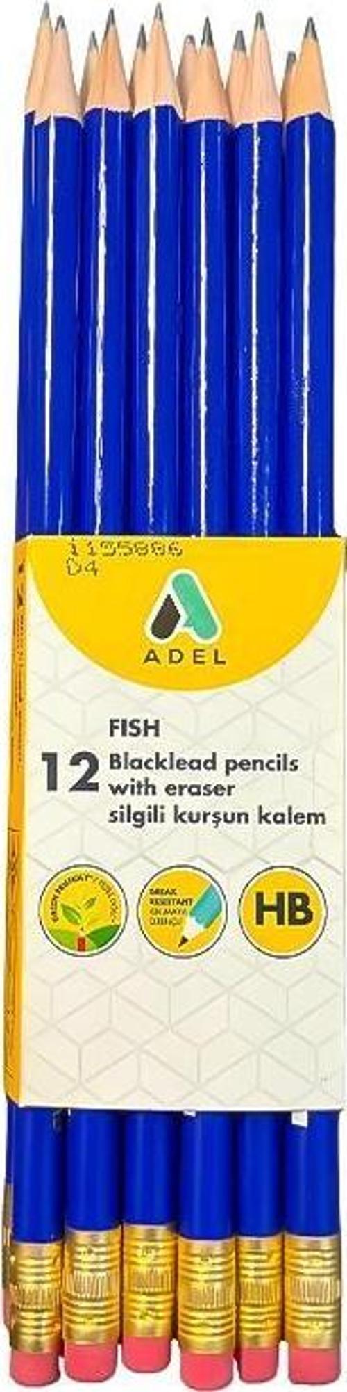 Fish Silgili Kurşun Kalem HB 12Li