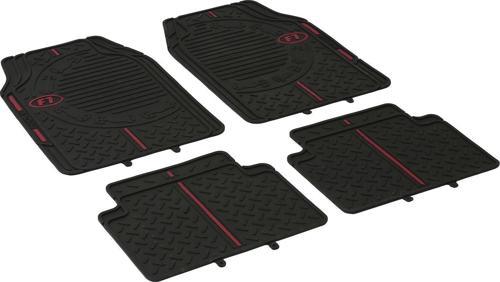 F1 Racıng Şeritli Üniversal (Tüm Modeller) Kauçuk Oto Paspas Siyah / Kırmızı Şeritli