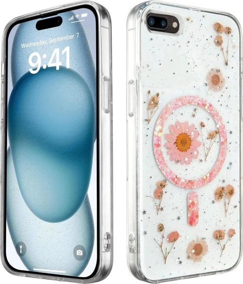 iPhone 7 Kılıf Daisy Simli Magsafe Kapak - Pembe