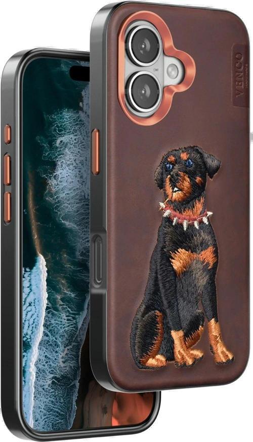 Venco iPhone 16 Perma Desenli Kapak - Koyu Kahve