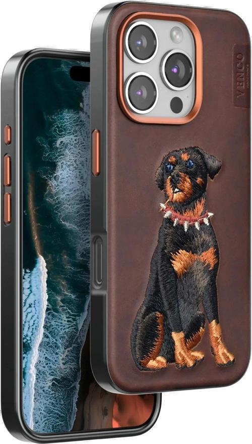 Venco iPhone 16 Pro Perma Desenli Kapak - Koyu Kahve