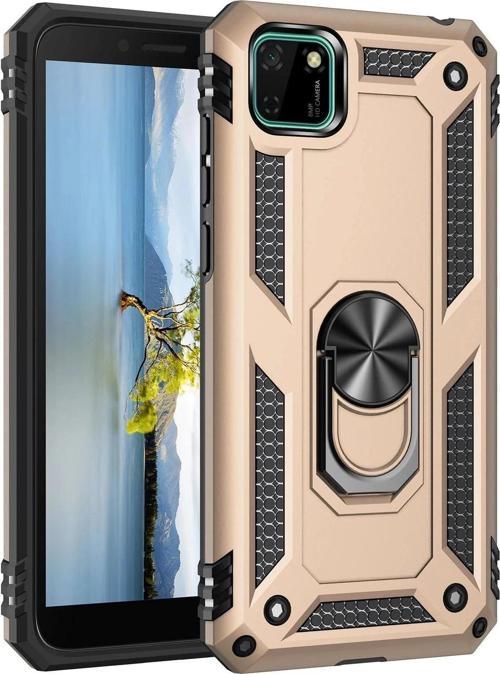 Huawei Y5P Kılıf Sofya Yüzüklü Silikon Kapak - Gold