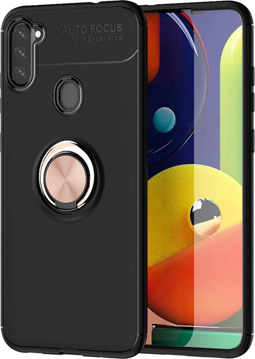 Samsung Galaxy A11 Kılıf Range Yüzüklü Silikon - Siyah-Gold