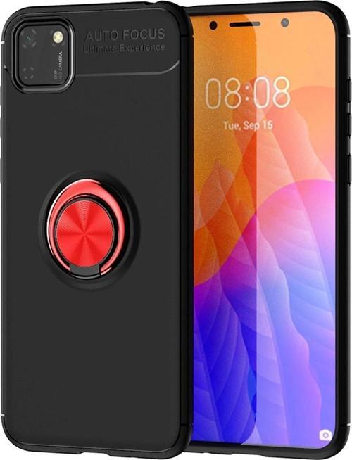 Huawei Y5P Kılıf Range Yüzüklü Silikon - Siyah-Kırmızı