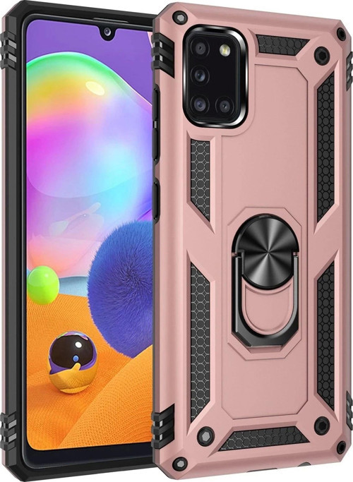 Samsung Galaxy A31 Kılıf Sofya Yüzüklü Silikon Kapak - Rose