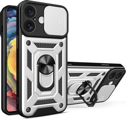 iPhone 16 Kılıf Pars Lens Yüzüklü Silikon - Gümüş