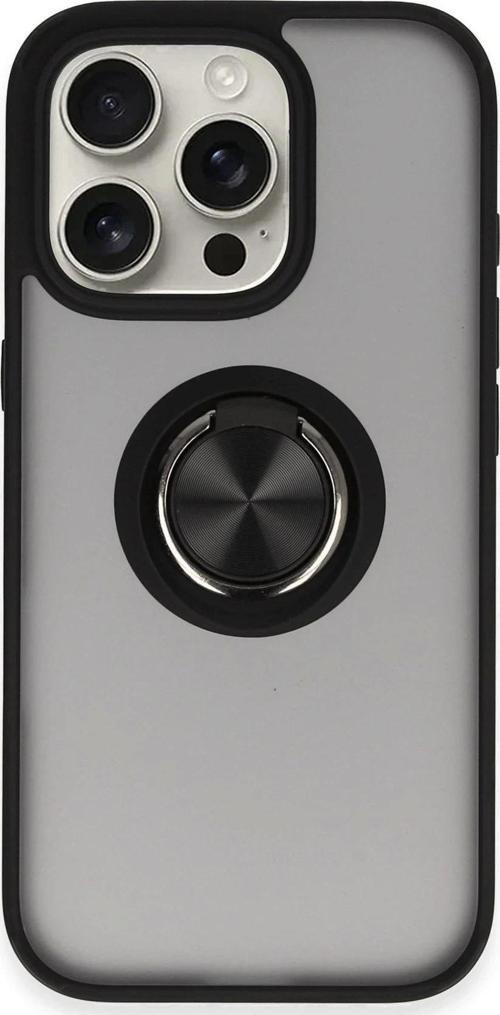iPhone 16 Pro Kılıf Montreal Yüzüklü Silikon Kapak - Siyah