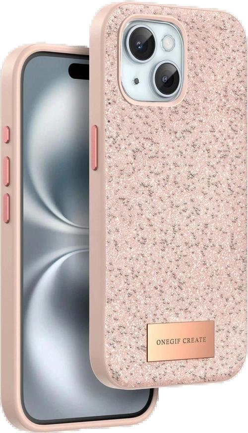 Onegif iPhone 15 Plus Bright Simli Kapak - Pembe