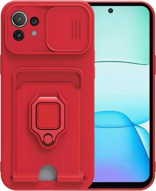 Xiaomi Mİ 11 Lite Kılıf Zuma Kartvizitli Yüzüklü Silikon - Kırmızı