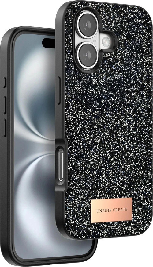 Onegif iPhone 16 Plus Bright Simli Kapak - Siyah