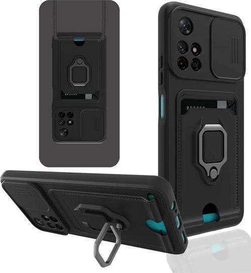 Xiaomi Redmi Note 11T Kılıf Zuma Kartvizitli Yüzüklü Silikon - Siyah