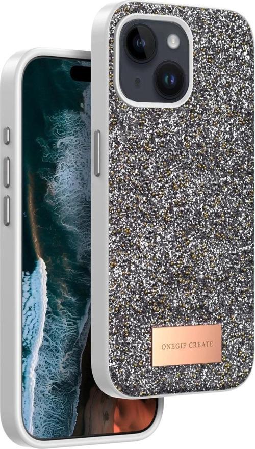 Onegif iPhone 15 Bright Simli Kapak - Gümüş