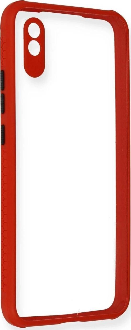 Xiaomi Redmi 9A Kılıf Miami Şeffaf Silikon - Kırmızı