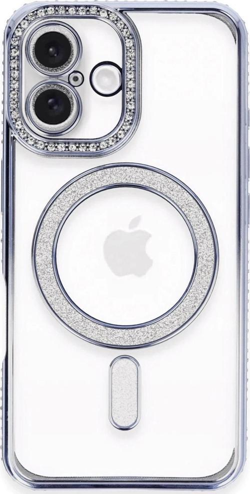 iPhone 16 Plus Kılıf Joke Simli Magneticsafe Kılıf - Mavi