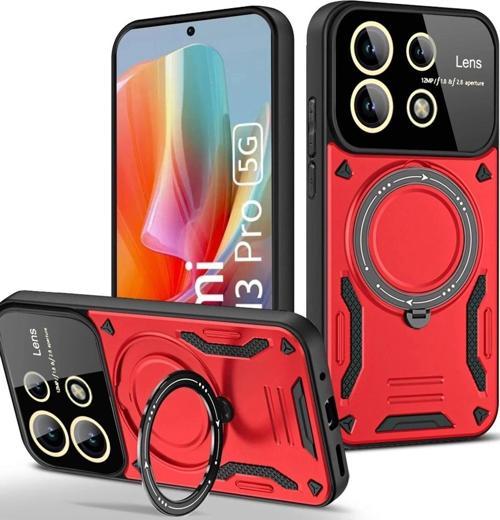 Xiaomi Redmi Note 13 Pro 5G Kılıf Joy Lens Standlı Kapak - Kırmızı