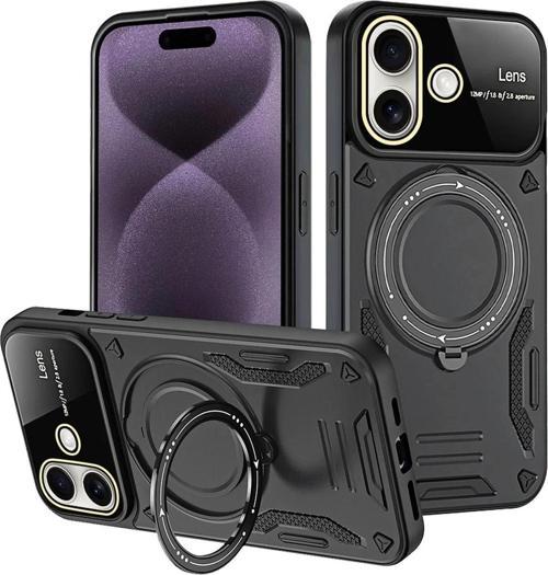 iPhone 16 Kılıf Joy Lens Standlı Kapak - Siyah