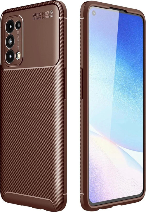 Oppo Reno 5 Kılıf Auto Focus Karbon Kapak - Kahverengi