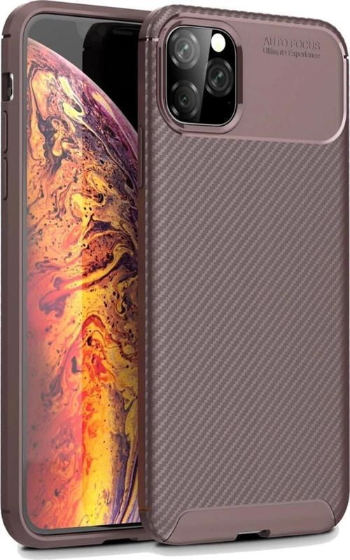 iPhone 11 Pro Max Kılıf Auto Focus Karbon Kapak - Kahverengi