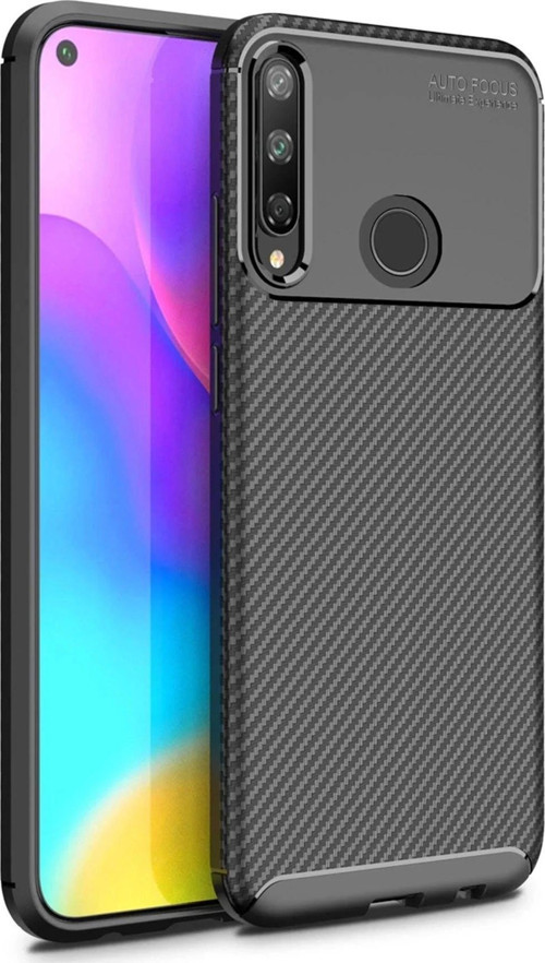 Huawei P40 Lite E Kılıf Auto Focus Karbon Kapak - Siyah