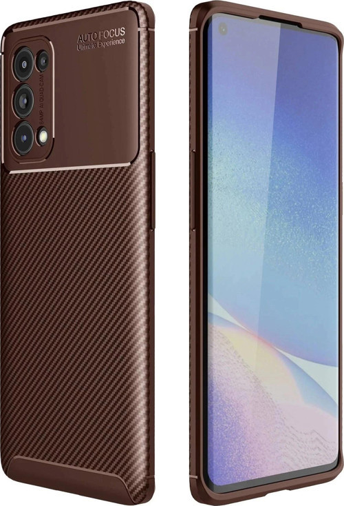 Oppo Reno 5 Pro Kılıf Auto Focus Karbon Kapak - Kahverengi
