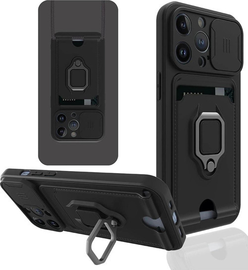iPhone 13 Pro Max Kılıf Zuma Kartvizitli Yüzüklü Silikon - Siyah