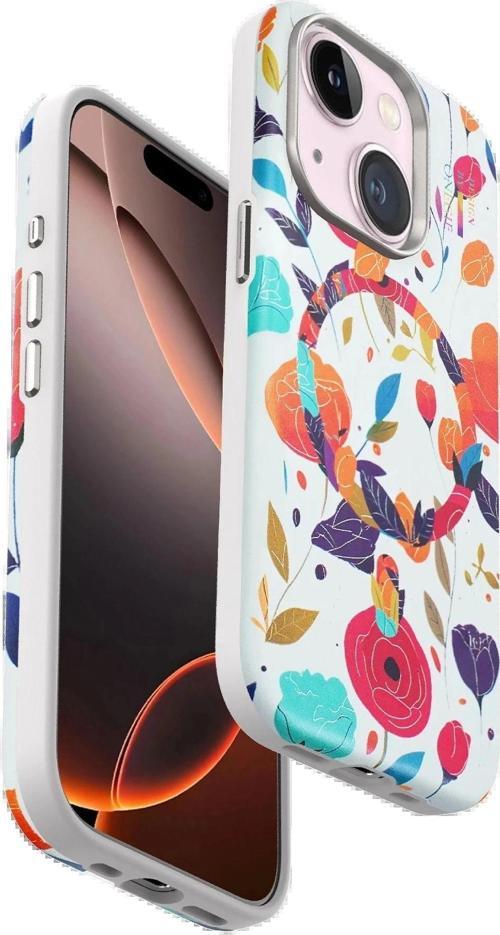 Onegif iPhone 15 Plus Flower Series Magsafe Kapak - Beyaz
