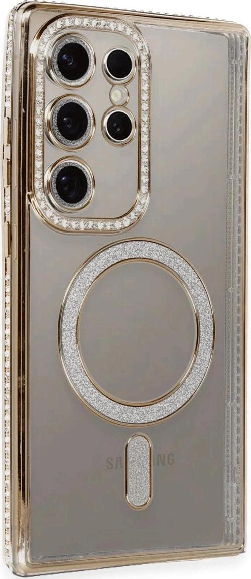 Samsung Galaxy S24 Ultra Kılıf Joke Simli Magneticsafe Kılıf - Gold