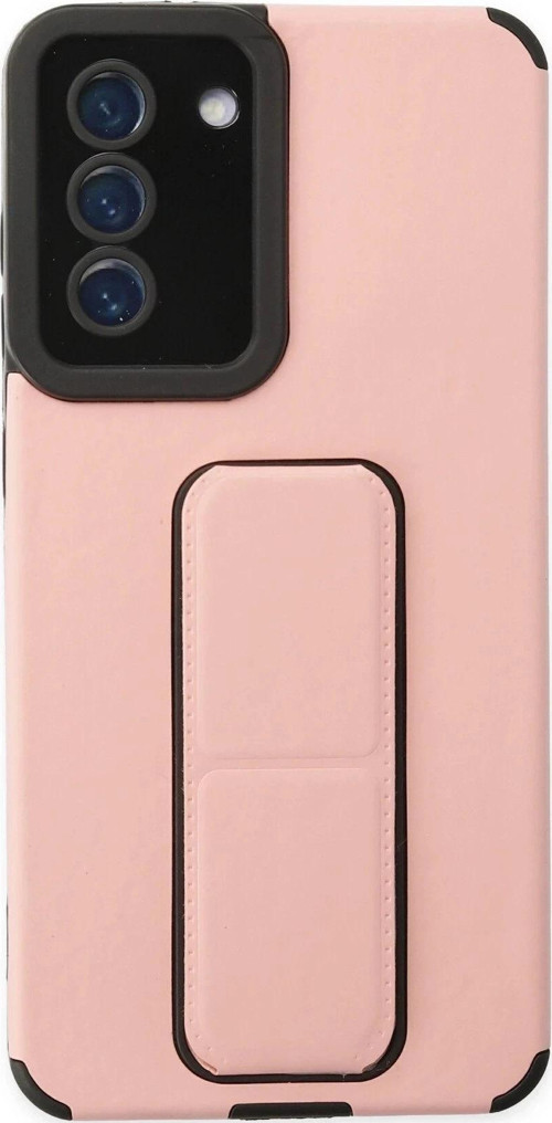 Samsung Galaxy S21 FE Kılıf Mega Standlı Silikon - Pudra