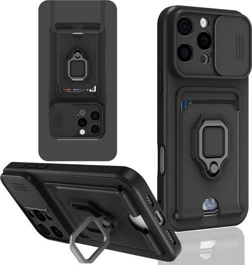 iPhone 16 Pro Kılıf Zuma Kartvizitli Yüzüklü Silikon - Siyah