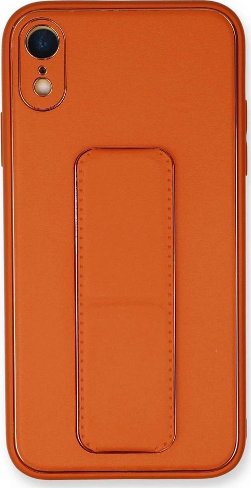 iPhone XR Kılıf Coco Deri Standlı Kapak - Turuncu