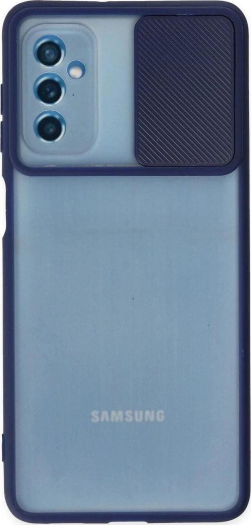 Samsung Galaxy M52 5G Kılıf Palm Buzlu Kamera Sürgülü Silikon - Lacivert