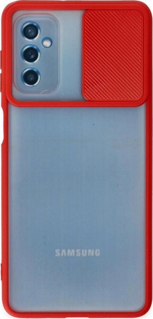 Samsung Galaxy M52 5G Kılıf Palm Buzlu Kamera Sürgülü Silikon - Kırmızı