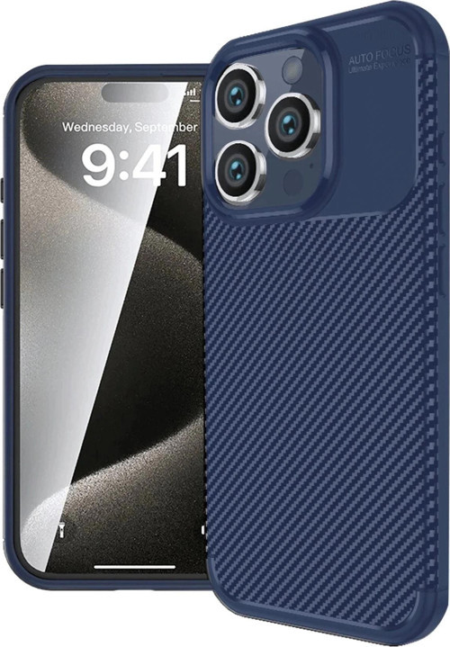 iPhone 16 Pro Max Kılıf Auto Focus Karbon Kapak - Lacivert