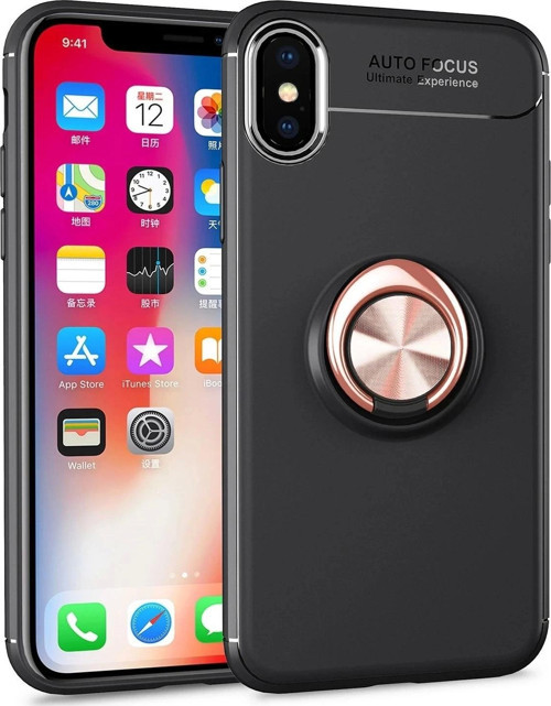 iPhone XS Kılıf Range Yüzüklü Silikon - Siyah-Gold