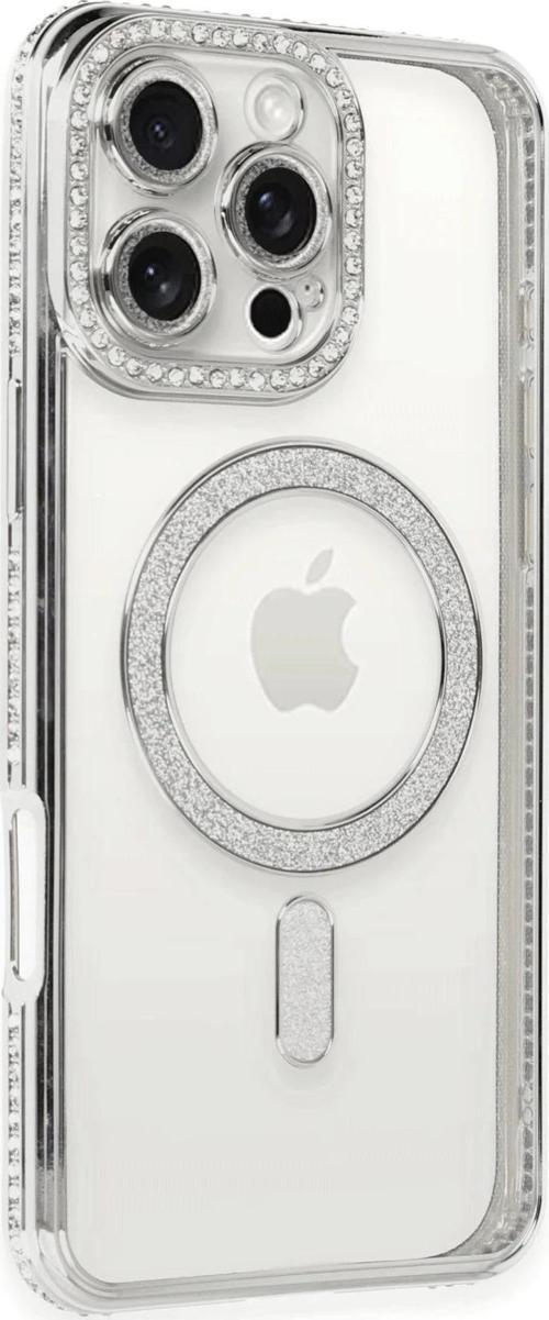 iPhone 16 Pro Max Kılıf Joke Simli Magneticsafe Kılıf - Gümüş