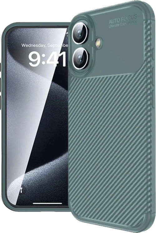 iPhone 16 Plus Kılıf Auto Focus Karbon Kapak - Koyu Yeşil