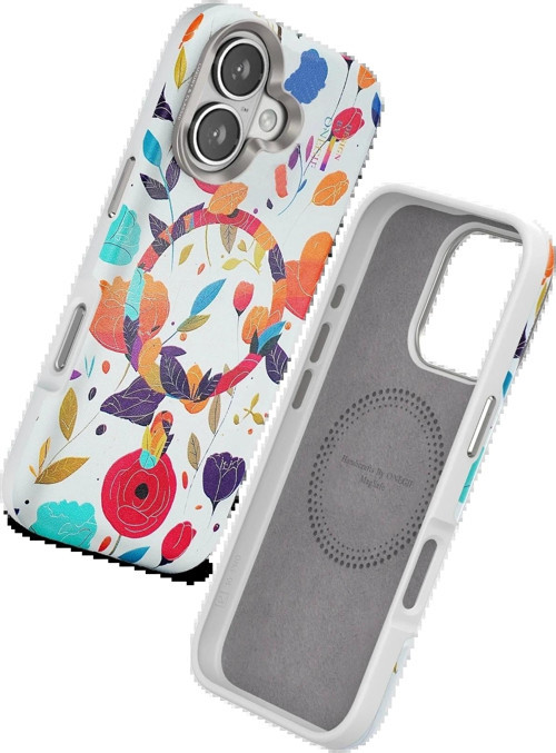 Onegif iPhone 16 Flower Series Magsafe Kapak - Beyaz