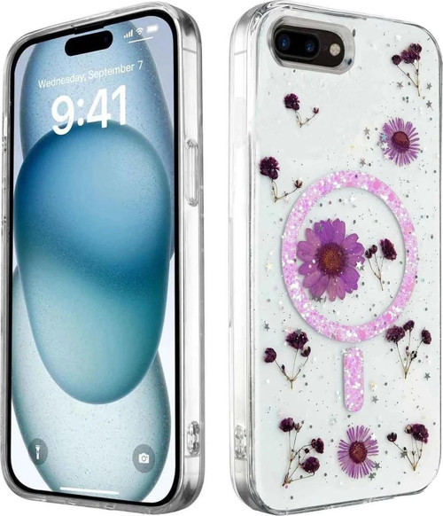 iPhone 7 Kılıf Daisy Simli Magsafe Kapak - Mor