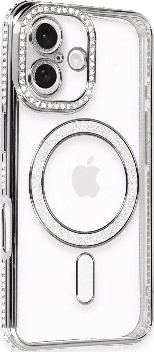 iPhone 16 Kılıf Joke Simli Magneticsafe Kılıf - Gri