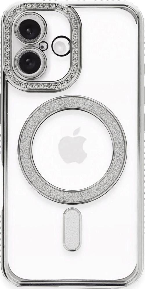 iPhone 16 Plus Kılıf Joke Simli Magneticsafe Kılıf - Gümüş